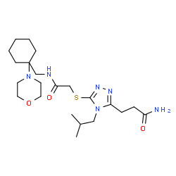 ChemSpider 2D Image | 3-(4-Isobutyl-5-{[2-({[1-(4-morpholinyl)cyclohexyl]methyl}amino)-2-oxoethyl]sulfanyl}-4H-1,2,4-triazol-3-yl)propanamide | C22H38N6O3S