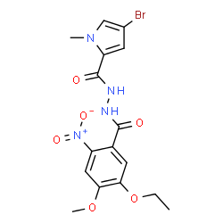 ChemSpider 2D Image | 4-Bromo-N'-(5-ethoxy-4-methoxy-2-nitrobenzoyl)-1-methyl-1H-pyrrole-2-carbohydrazide | C16H17BrN4O6