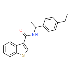 ChemSpider 2D Image | N-[1-(4-Ethylphenyl)ethyl]-1-benzothiophene-3-carboxamide | C19H19NOS
