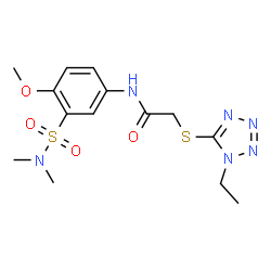 ChemSpider 2D Image | N-[3-(Dimethylsulfamoyl)-4-methoxyphenyl]-2-[(1-ethyl-1H-tetrazol-5-yl)sulfanyl]acetamide | C14H20N6O4S2