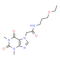 ChemSpider 2D Image | 2-(1,3-Dimethyl-2,6-dioxo-1,2,3,6-tetrahydro-7H-purin-7-yl)-N-(3-ethoxypropyl)acetamide | C14H21N5O4