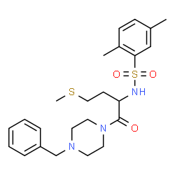 ChemSpider 2D Image | N-[1-(4-Benzyl-1-piperazinyl)-4-(methylsulfanyl)-1-oxo-2-butanyl]-2,5-dimethylbenzenesulfonamide | C24H33N3O3S2