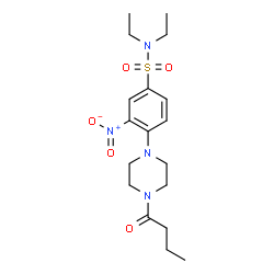 ChemSpider 2D Image | 4-(4-Butyryl-1-piperazinyl)-N,N-diethyl-3-nitrobenzenesulfonamide | C18H28N4O5S