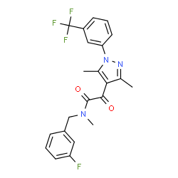 ChemSpider 2D Image | 2-{3,5-Dimethyl-1-[3-(trifluoromethyl)phenyl]-1H-pyrazol-4-yl}-N-(3-fluorobenzyl)-N-methyl-2-oxoacetamide | C22H19F4N3O2