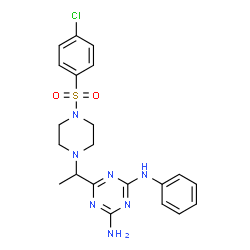 ChemSpider 2D Image | 6-(1-{4-[(4-Chlorophenyl)sulfonyl]-1-piperazinyl}ethyl)-N-phenyl-1,3,5-triazine-2,4-diamine | C21H24ClN7O2S