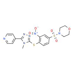 ChemSpider 2D Image | 4-[(4-{[4-Methyl-5-(4-pyridinyl)-4H-1,2,4-triazol-3-yl]sulfanyl}-3-nitrophenyl)sulfonyl]morpholine | C18H18N6O5S2