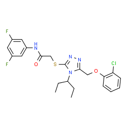 ChemSpider 2D Image | 2-({5-[(2-Chlorophenoxy)methyl]-4-(3-pentanyl)-4H-1,2,4-triazol-3-yl}sulfanyl)-N-(3,5-difluorophenyl)acetamide | C22H23ClF2N4O2S