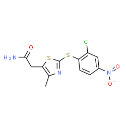 ChemSpider 2D Image | 2-{2-[(2-Chloro-4-nitrophenyl)sulfanyl]-4-methyl-1,3-thiazol-5-yl}acetamide | C12H10ClN3O3S2