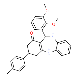 ChemSpider 2D Image | 11-(2,3-Dimethoxyphenyl)-3-(4-methylphenyl)-2,3,4,5,10,11-hexahydro-1H-dibenzo[b,e][1,4]diazepin-1-one | C28H28N2O3