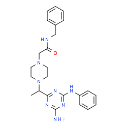 ChemSpider 2D Image | 2-{4-[1-(4-Amino-6-anilino-1,3,5-triazin-2-yl)ethyl]-1-piperazinyl}-N-benzylacetamide | C24H30N8O
