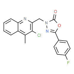 ChemSpider 2D Image | 3-[(3-Chloro-4-methyl-2-quinolinyl)methyl]-5-(4-fluorophenyl)-1,3,4-oxadiazol-2(3H)-one | C19H13ClFN3O2
