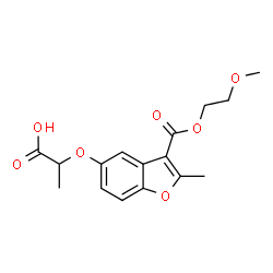 ChemSpider 2D Image | 2-({3-[(2-Methoxyethoxy)carbonyl]-2-methyl-1-benzofuran-5-yl}oxy)propanoic acid | C16H18O7
