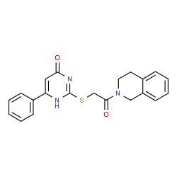 ChemSpider 2D Image | 2-{[2-(3,4-Dihydro-2(1H)-isoquinolinyl)-2-oxoethyl]sulfanyl}-6-phenyl-4(1H)-pyrimidinone | C21H19N3O2S