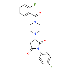 ChemSpider 2D Image | 3-[4-(2-Fluorobenzoyl)-1-piperazinyl]-1-(4-fluorophenyl)-2,5-pyrrolidinedione | C21H19F2N3O3