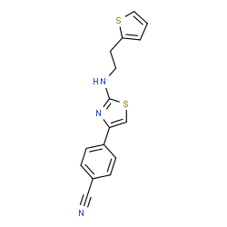 ChemSpider 2D Image | 4-(2-{[2-(2-Thienyl)ethyl]amino}-1,3-thiazol-4-yl)benzonitrile | C16H13N3S2