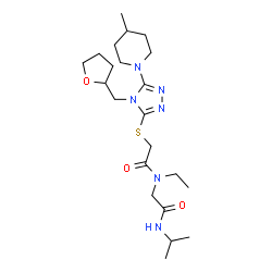 ChemSpider 2D Image | N~2~-Ethyl-N-isopropyl-N~2~-({[5-(4-methyl-1-piperidinyl)-4-(tetrahydro-2-furanylmethyl)-4H-1,2,4-triazol-3-yl]sulfanyl}acetyl)glycinamide | C22H38N6O3S