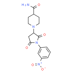 ChemSpider 2D Image | 1-[1-(3-Nitrophenyl)-2,5-dioxo-3-pyrrolidinyl]-4-piperidinecarboxamide | C16H18N4O5