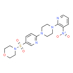 ChemSpider 2D Image | 4-({6-[4-(3-Nitro-2-pyridinyl)-1-piperazinyl]-3-pyridinyl}sulfonyl)morpholine | C18H22N6O5S