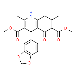 ChemSpider 2D Image | Dimethyl 4-(1,3-benzodioxol-5-yl)-2,7-dimethyl-5-oxo-1,4,5,6,7,8-hexahydro-3,6-quinolinedicarboxylate | C22H23NO7