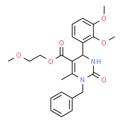 ChemSpider 2D Image | 2-Methoxyethyl 1-benzyl-4-(2,3-dimethoxyphenyl)-6-methyl-2-oxo-1,2,3,4-tetrahydro-5-pyrimidinecarboxylate | C24H28N2O6