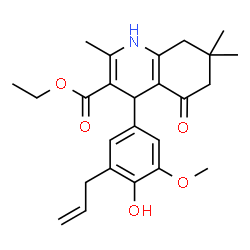 ChemSpider 2D Image | Ethyl 4-(3-allyl-4-hydroxy-5-methoxyphenyl)-2,7,7-trimethyl-5-oxo-1,4,5,6,7,8-hexahydro-3-quinolinecarboxylate | C25H31NO5