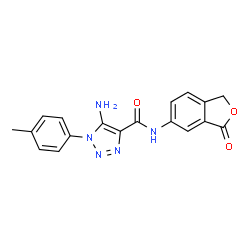 ChemSpider 2D Image | 5-Amino-1-(4-methylphenyl)-N-(3-oxo-1,3-dihydro-2-benzofuran-5-yl)-1H-1,2,3-triazole-4-carboxamide | C18H15N5O3