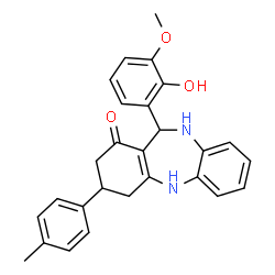 ChemSpider 2D Image | 11-(2-Hydroxy-3-methoxyphenyl)-3-(4-methylphenyl)-2,3,4,5,10,11-hexahydro-1H-dibenzo[b,e][1,4]diazepin-1-one | C27H26N2O3