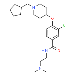 ChemSpider 2D Image | 3-Chloro-4-{[1-(cyclopentylmethyl)-4-piperidinyl]oxy}-N-[2-(dimethylamino)ethyl]benzamide | C22H34ClN3O2