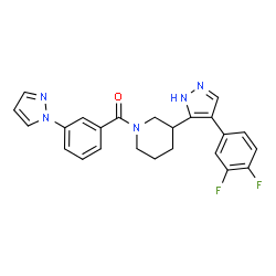 ChemSpider 2D Image | {3-[4-(3,4-Difluorophenyl)-1H-pyrazol-5-yl]-1-piperidinyl}[3-(1H-pyrazol-1-yl)phenyl]methanone | C24H21F2N5O