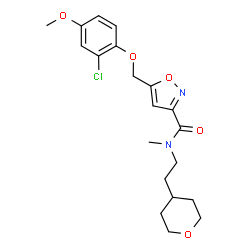 ChemSpider 2D Image | 5-[(2-Chloro-4-methoxyphenoxy)methyl]-N-methyl-N-[2-(tetrahydro-2H-pyran-4-yl)ethyl]-1,2-oxazole-3-carboxamide | C20H25ClN2O5