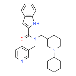 ChemSpider 2D Image | N-[(1-Cyclohexyl-3-piperidinyl)methyl]-N-(3-pyridinylmethyl)-1H-indole-2-carboxamide | C27H34N4O