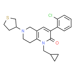 ChemSpider 2D Image | 3-(2-Chlorophenyl)-1-(cyclopropylmethyl)-6-(tetrahydro-3-thiophenyl)-5,6,7,8-tetrahydro-1,6-naphthyridin-2(1H)-one | C22H25ClN2OS