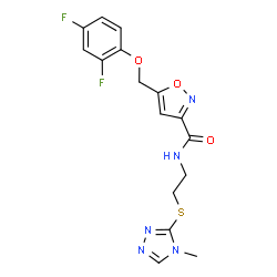 ChemSpider 2D Image | 5-[(2,4-Difluorophenoxy)methyl]-N-{2-[(4-methyl-4H-1,2,4-triazol-3-yl)sulfanyl]ethyl}-1,2-oxazole-3-carboxamide | C16H15F2N5O3S