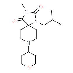 ChemSpider 2D Image | 1-Isobutyl-3-methyl-8-(tetrahydro-2H-pyran-4-yl)-1,3,8-triazaspiro[4.5]decane-2,4-dione | C17H29N3O3