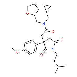 ChemSpider 2D Image | N-(Cyclopropylmethyl)-2-[3-(4-methoxyphenyl)-1-(3-methylbutyl)-2,5-dioxo-3-pyrrolidinyl]-N-(tetrahydro-2-furanylmethyl)acetamide | C27H38N2O5