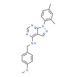 ChemSpider 2D Image | 1-(2,4-Dimethylphenyl)-N-(4-methoxybenzyl)-1H-pyrazolo[3,4-d]pyrimidin-4-amine | C21H21N5O