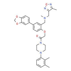 ChemSpider 2D Image | 2-[4-(1,3-Benzodioxol-5-yl)-2-({methyl[(4-methyl-1,2,5-oxadiazol-3-yl)methyl]amino}methyl)phenoxy]-1-[4-(2,3-dimethylphenyl)-1-piperazinyl]ethanone | C33H37N5O5