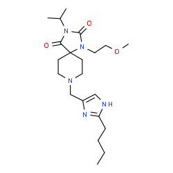 ChemSpider 2D Image | 8-[(2-Butyl-1H-imidazol-4-yl)methyl]-3-isopropyl-1-(2-methoxyethyl)-1,3,8-triazaspiro[4.5]decane-2,4-dione | C21H35N5O3