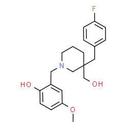 ChemSpider 2D Image | 2-{[3-(4-Fluorobenzyl)-3-(hydroxymethyl)-1-piperidinyl]methyl}-4-methoxyphenol | C21H26FNO3