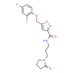 ChemSpider 2D Image | 5-[(2,4-Difluorophenoxy)methyl]-N-[3-(2-oxo-1-pyrrolidinyl)propyl]-1,2-oxazole-3-carboxamide | C18H19F2N3O4