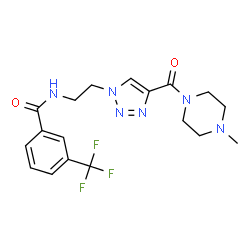 ChemSpider 2D Image | N-(2-{4-[(4-Methyl-1-piperazinyl)carbonyl]-1H-1,2,3-triazol-1-yl}ethyl)-3-(trifluoromethyl)benzamide | C18H21F3N6O2