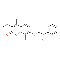 ChemSpider 2D Image | 3-Ethyl-4,8-dimethyl-7-[(1-oxo-1-phenyl-2-propanyl)oxy]-2H-chromen-2-one | C22H22O4