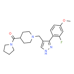 ChemSpider 2D Image | (1-{[3-(2-Fluoro-4-methoxyphenyl)-1H-pyrazol-4-yl]methyl}-4-piperidinyl)(1-pyrrolidinyl)methanone | C21H27FN4O2