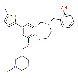 ChemSpider 2D Image | 2-({9-[(1-Methyl-3-piperidinyl)methoxy]-7-(5-methyl-2-thienyl)-2,3-dihydro-1,4-benzoxazepin-4(5H)-yl}methyl)phenol | C28H34N2O3S