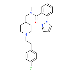 ChemSpider 2D Image | N-({1-[2-(4-Chlorophenyl)ethyl]-4-piperidinyl}methyl)-N-methyl-2-(1H-pyrazol-1-yl)benzamide | C25H29ClN4O