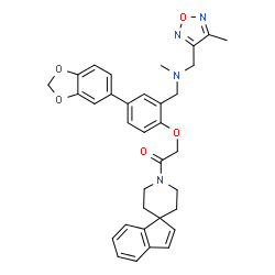 ChemSpider 2D Image | 2-[4-(1,3-Benzodioxol-5-yl)-2-({methyl[(4-methyl-1,2,5-oxadiazol-3-yl)methyl]amino}methyl)phenoxy]-1-(1'H-spiro[indene-1,4'-piperidin]-1'-yl)ethanone | C34H34N4O5