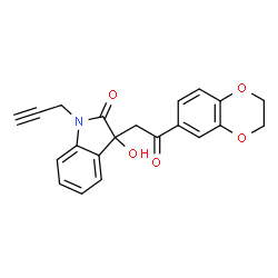 ChemSpider 2D Image | 3-[2-(2,3-Dihydro-1,4-benzodioxin-6-yl)-2-oxoethyl]-3-hydroxy-1-(2-propyn-1-yl)-1,3-dihydro-2H-indol-2-one | C21H17NO5