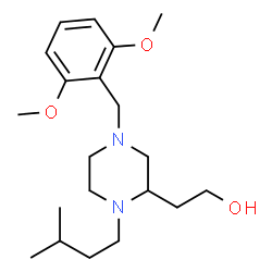 ChemSpider 2D Image | 2-[4-(2,6-Dimethoxybenzyl)-1-(3-methylbutyl)-2-piperazinyl]ethanol | C20H34N2O3