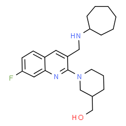 ChemSpider 2D Image | (1-{3-[(Cycloheptylamino)methyl]-7-fluoro-2-quinolinyl}-3-piperidinyl)methanol | C23H32FN3O