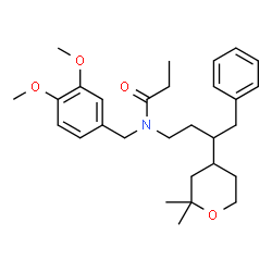 ChemSpider 2D Image | N-(3,4-Dimethoxybenzyl)-N-[3-(2,2-dimethyltetrahydro-2H-pyran-4-yl)-4-phenylbutyl]propanamide | C29H41NO4